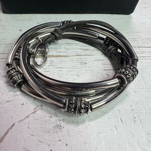 Lizzy James Double Strand Silver & Leather Wrap Around Bracelet D13